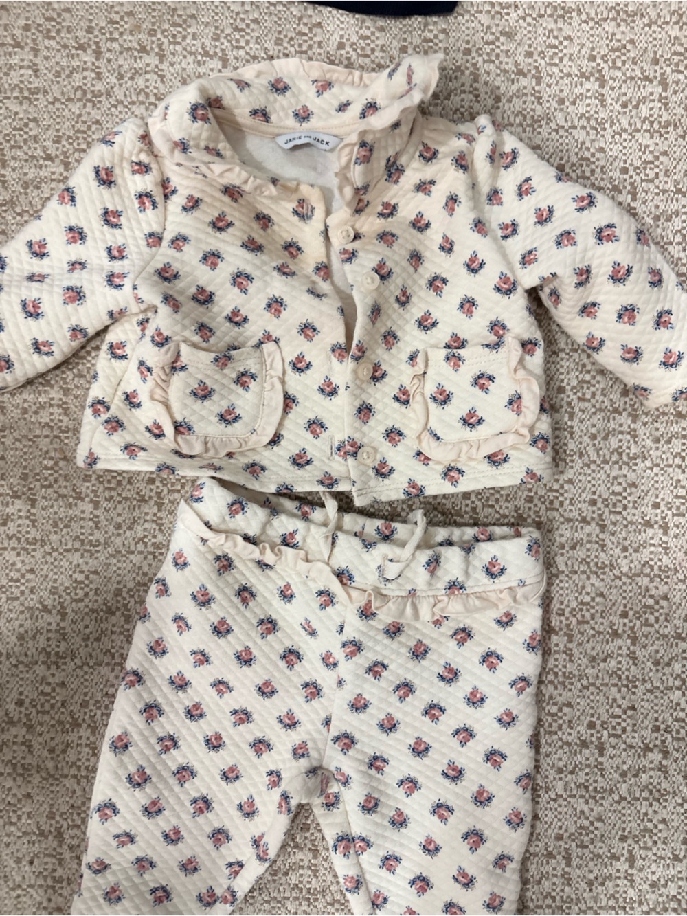 Janie and Jack Cream Floral Quilted Pajama Set